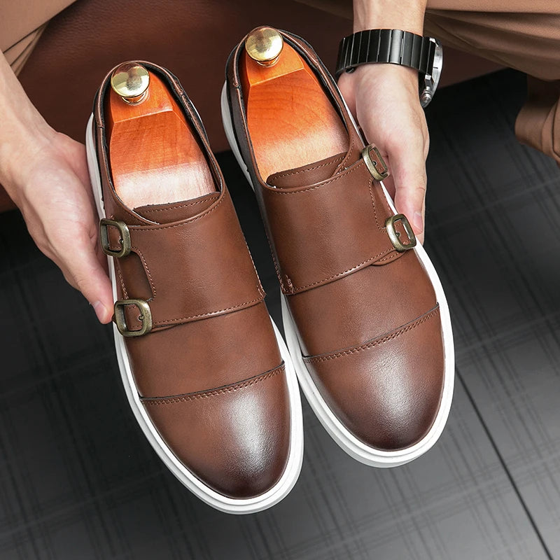 Men's Double Buckle Leather Loafers