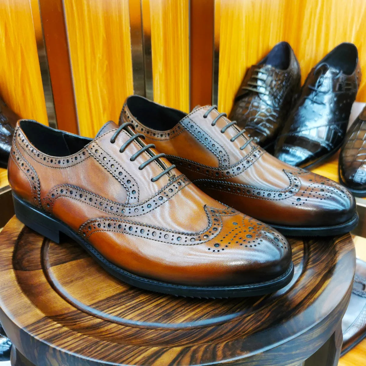Men's Leather Brogue Oxford Dress Shoes