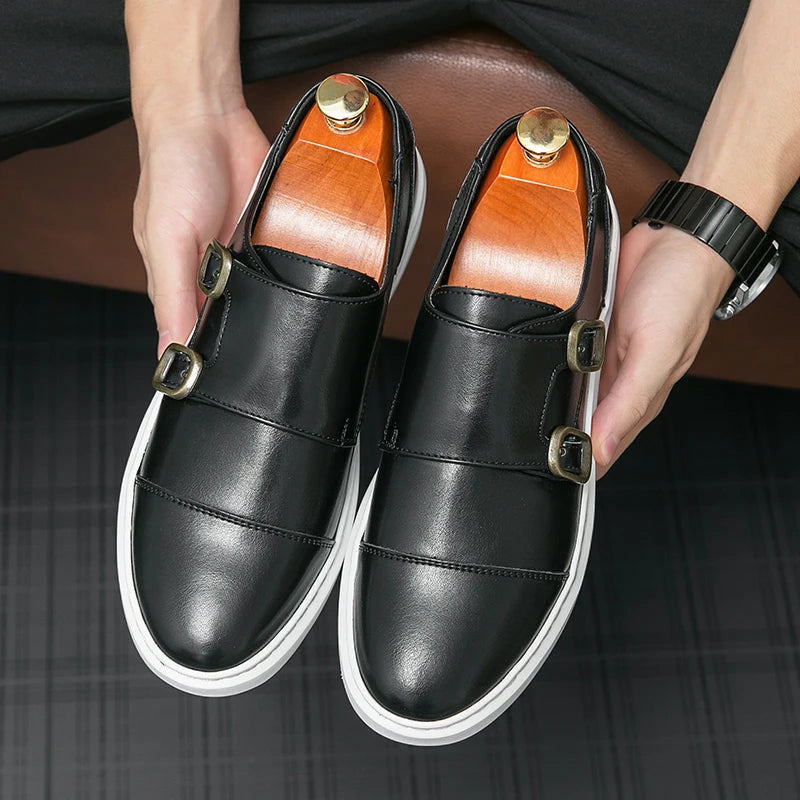Men's Double Buckle Leather Loafers