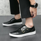 Men's Double Buckle Leather Loafers