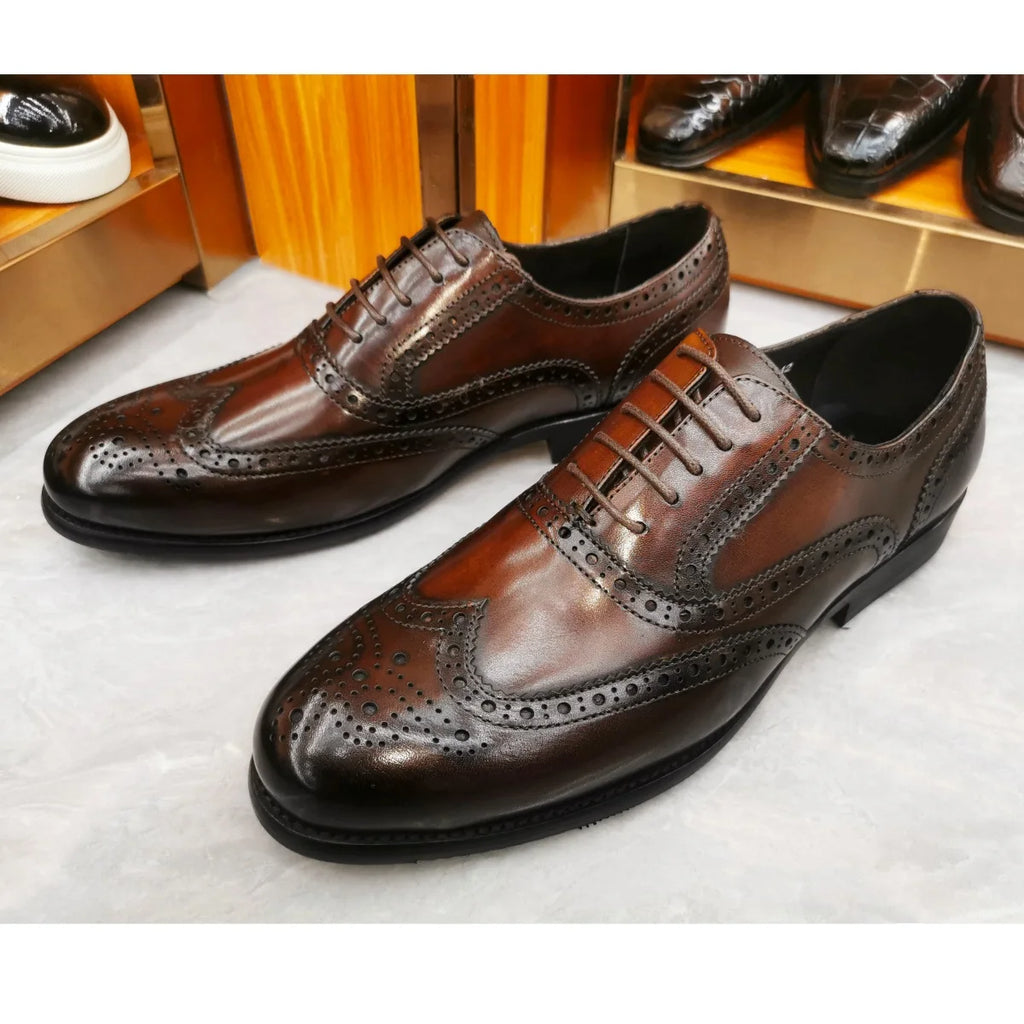 Men's Leather Brogue Oxford Dress Shoes