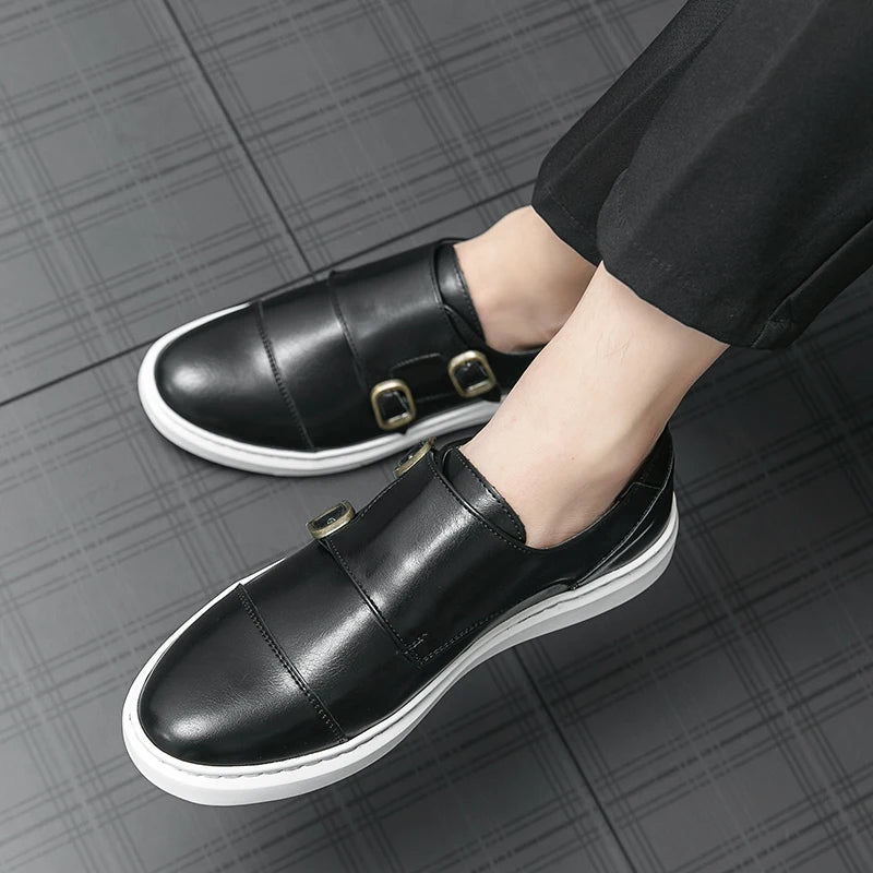 Men's Double Buckle Leather Loafers