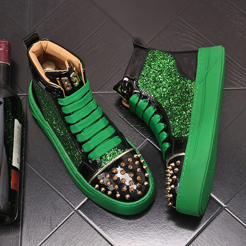 Men's Patent Leather High-Top Sneakers