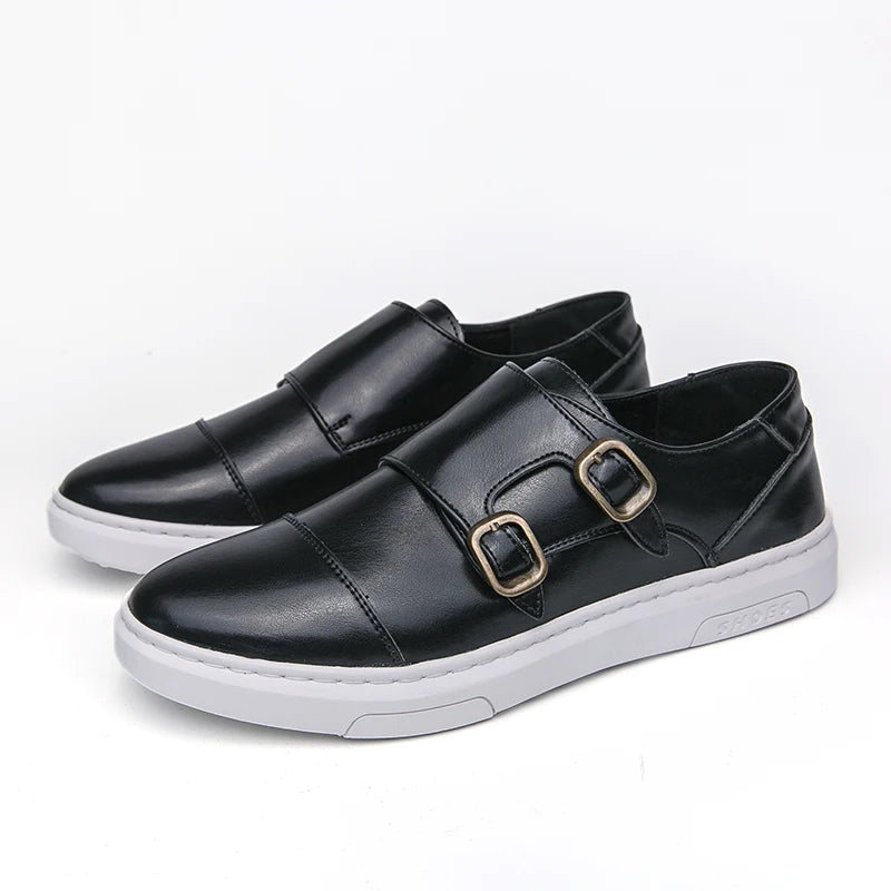 Men's Double Buckle Leather Loafers