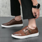 Men's Double Buckle Leather Loafers