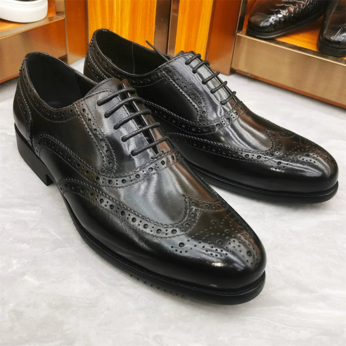 Men's Leather Brogue Oxford Dress Shoes