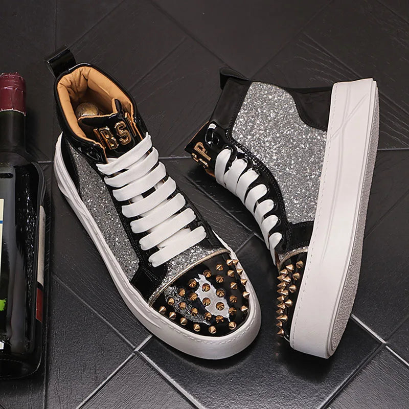 Men's Patent Leather High-Top Sneakers