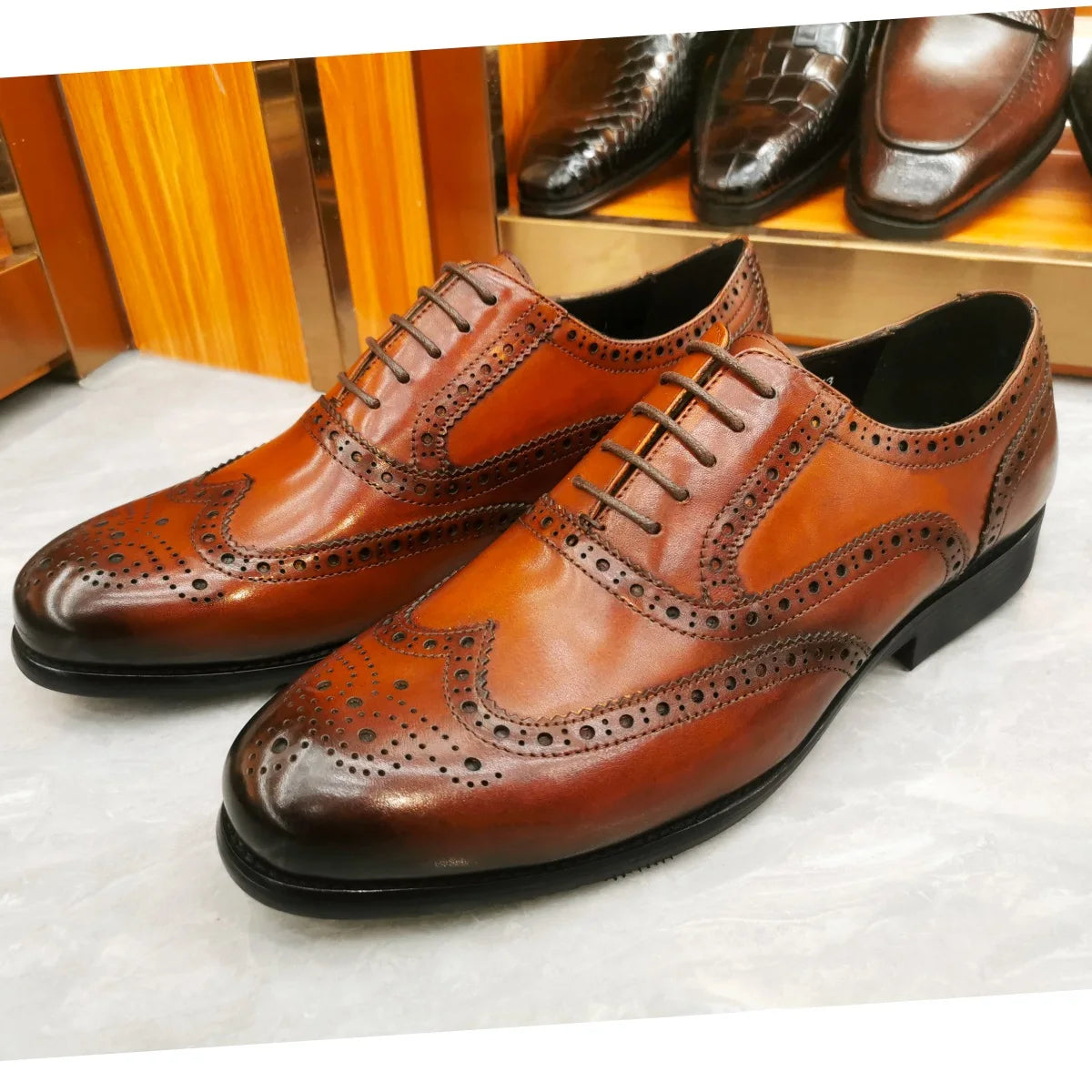 Men's Leather Brogue Oxford Dress Shoes